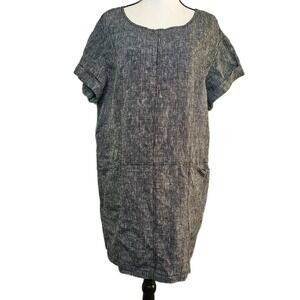 Free People Endless Shore Large 100% Linen‎ Gray Short Sleeve Mini Shift Dress